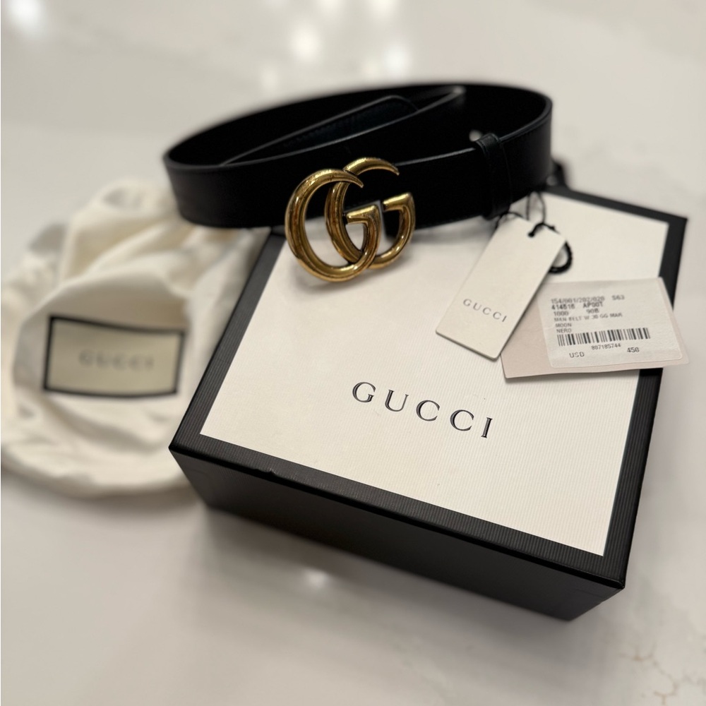 Gucci Black Belt with Double G Gold Buckle